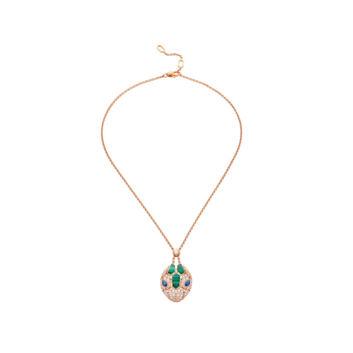 Lotteds Bob Snake Cobra Pendant, Rose Gold Malachite Blue Sapphire — real photo 4