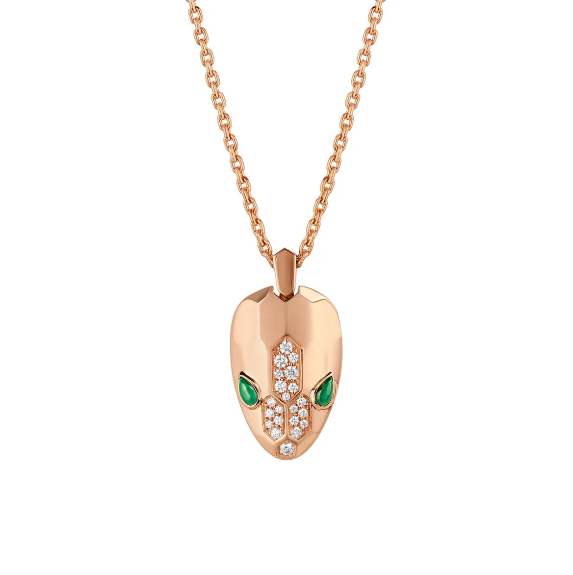 Bob Snake Cobra Necklace,  Emerald Diamond Accents | Rose & White Gold — real photo 1