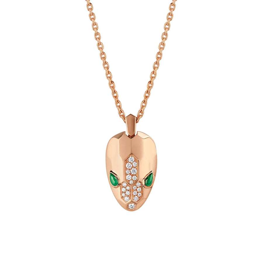 Bob Snake Cobra Necklace,  Emerald Diamond Accents | Rose & White Gold — real photo 1
