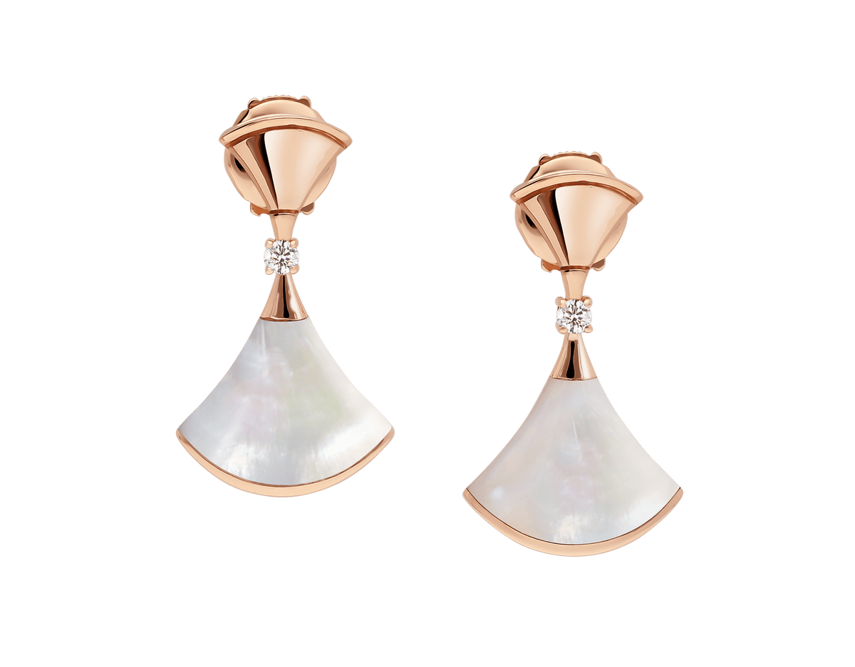 Bob Aeris Fan Essential  Earrings,Rose Gold,Moissanite & Mother of Pearl — real photo 1