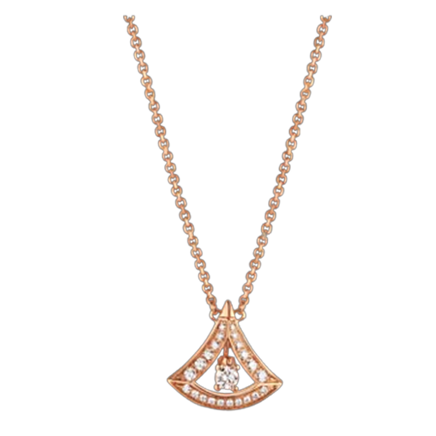 Bob Aeris Fan  Linear Grace Necklace, Rose Gold, Openwork & Moissanite,Small — real photo 2