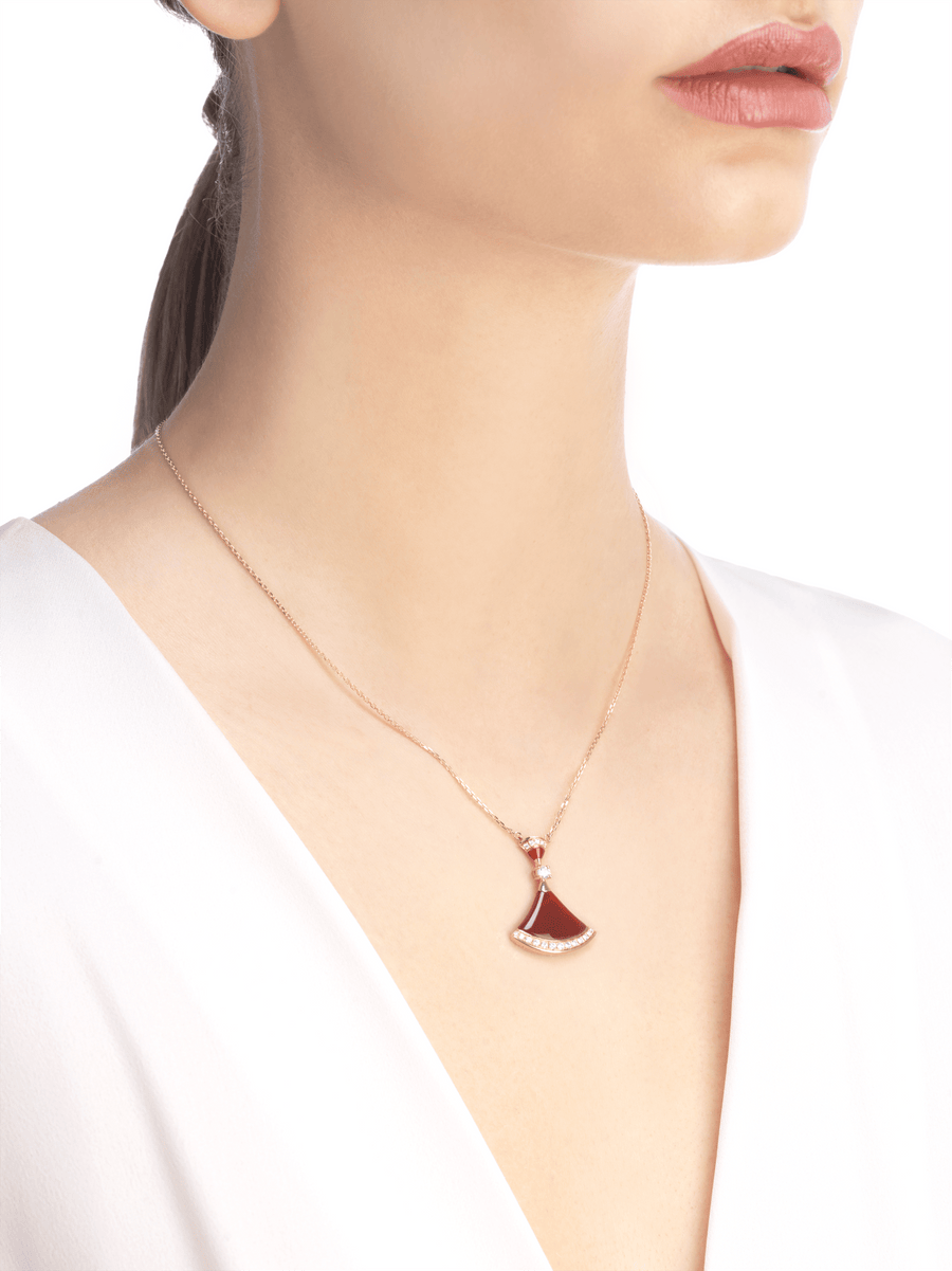 Bob Aeris Fan Essential  Necklace, Rose Gold,  Red Rubies & Moissanite — real photo 3