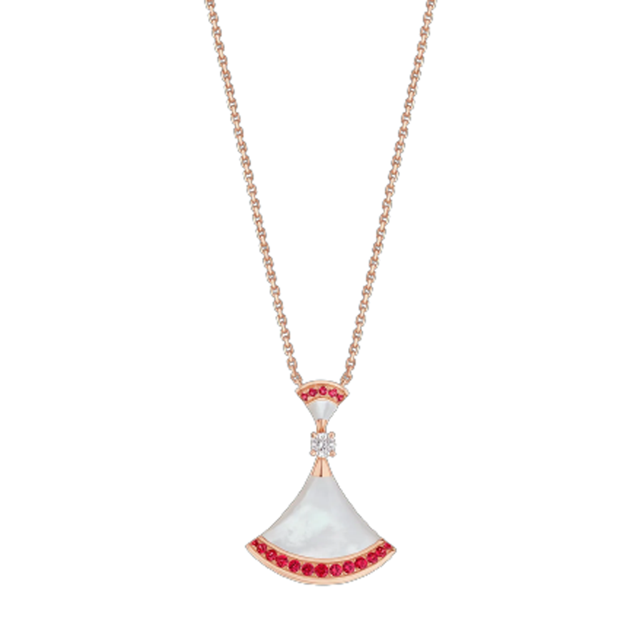 Bob Aeris Fan Essential  Necklace, Rose Gold, Ruby — real photo 2
