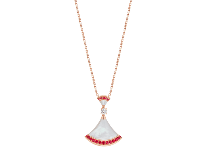 Bob Aeris Fan Essential  Necklace, Rose Gold, Ruby — real photo 5