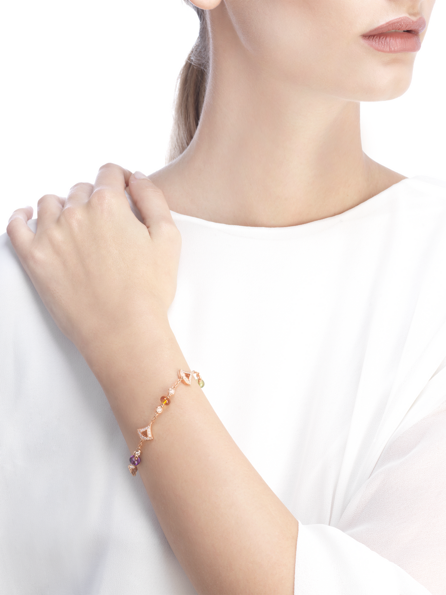 Bob Aeris Fan Starlet Shimmer Bracelet， Rose Gold ，Multi-Gemstone & Moissanite — real photo 3