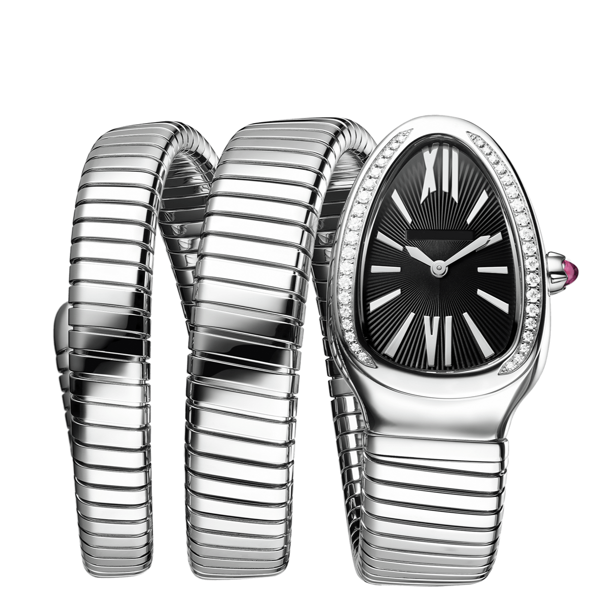 Bob Snake Chrono White Gold Watch Black Face Moissanite — real photo 1