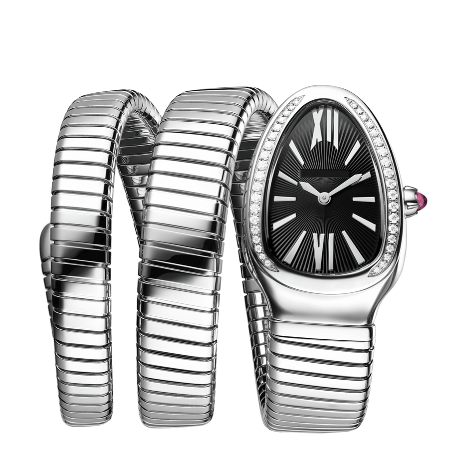 Bob Snake Chrono White Gold Watch Black Face Moissanite — real photo 2