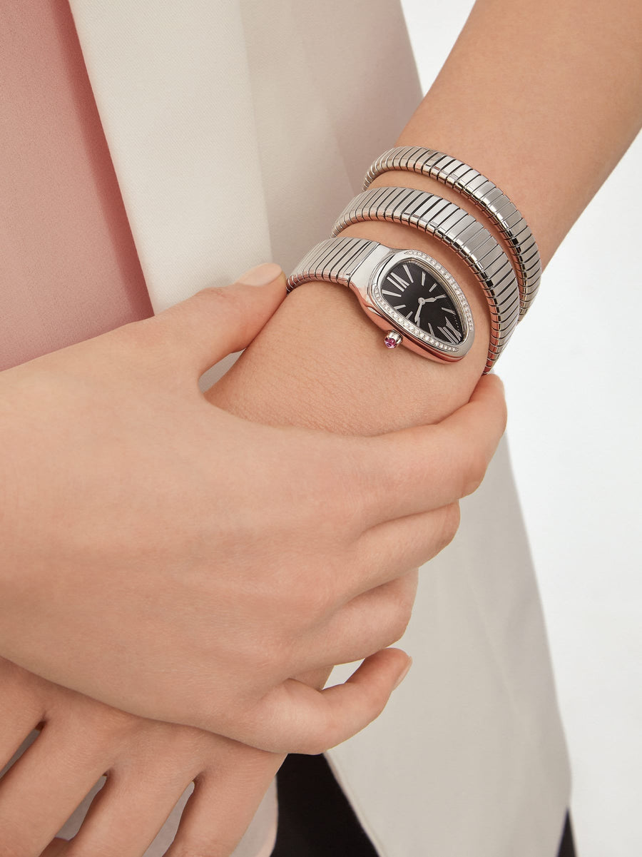 Bob Snake Chrono White Gold Watch Black Face Moissanite — real photo 3