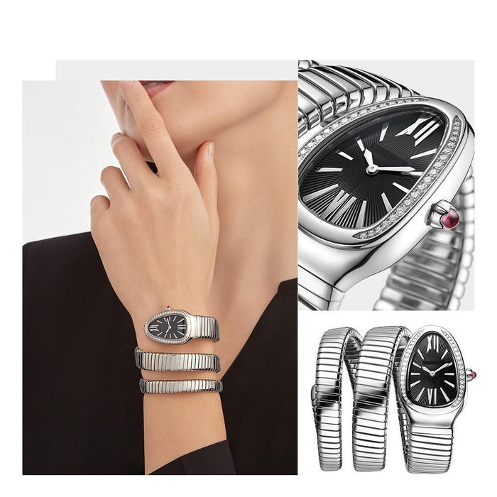 Bob Snake Chrono White Gold Watch Black Face Moissanite — real photo 4