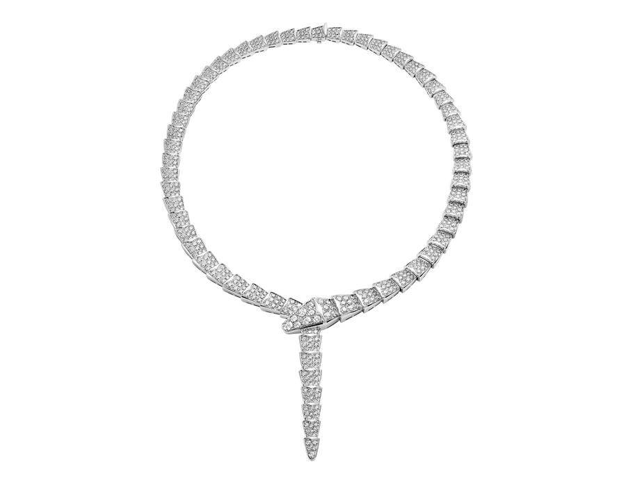 Bob Snake Lovato Necklace – Full Pavé Moissanite | Yellow, Rose & White Gold — real photo 1