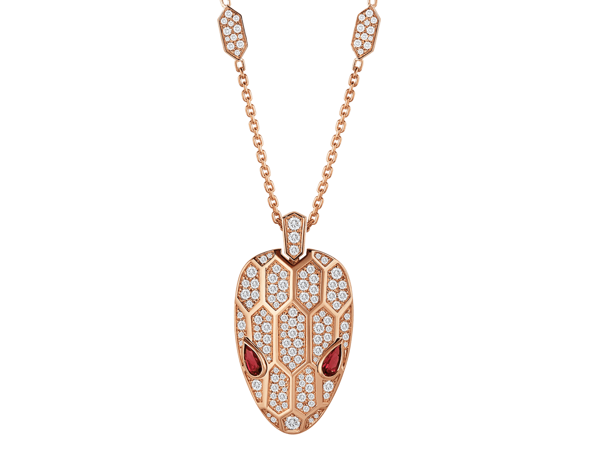 Bob Snake Cobra Necklace, Moissanite | Rose & White Gold — real photo 1