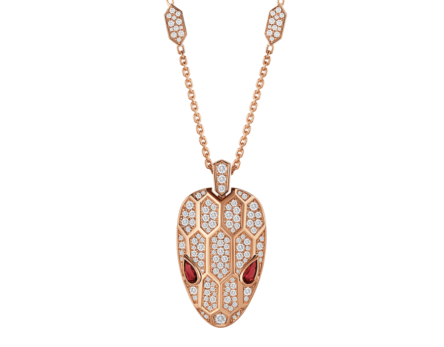 Bob Snake Cobra Necklace, Moissanite | Rose & White Gold — real photo 1