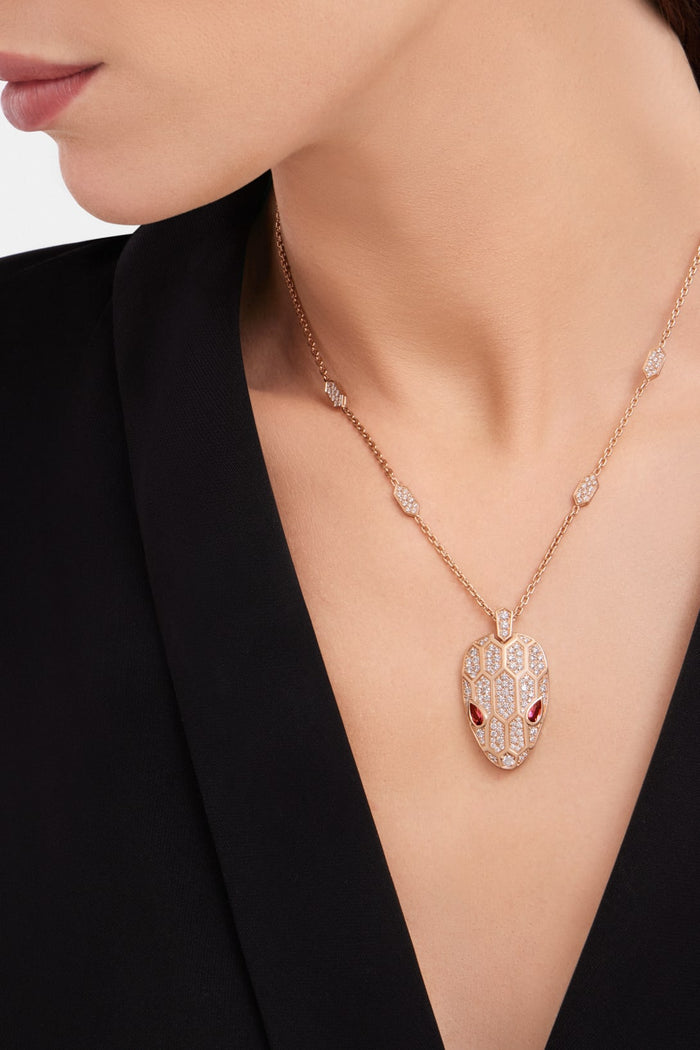 Bob Snake Cobra Necklace, Moissanite | Rose & White Gold — real photo 4