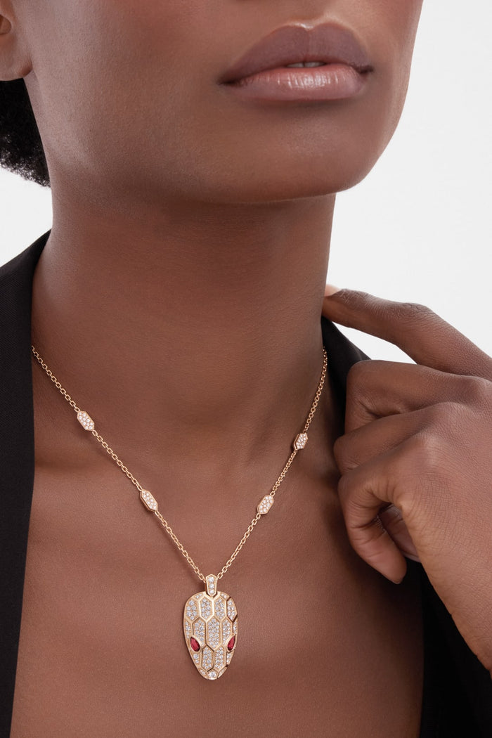 Bob Snake Cobra Necklace, Moissanite | Rose & White Gold — real photo 5