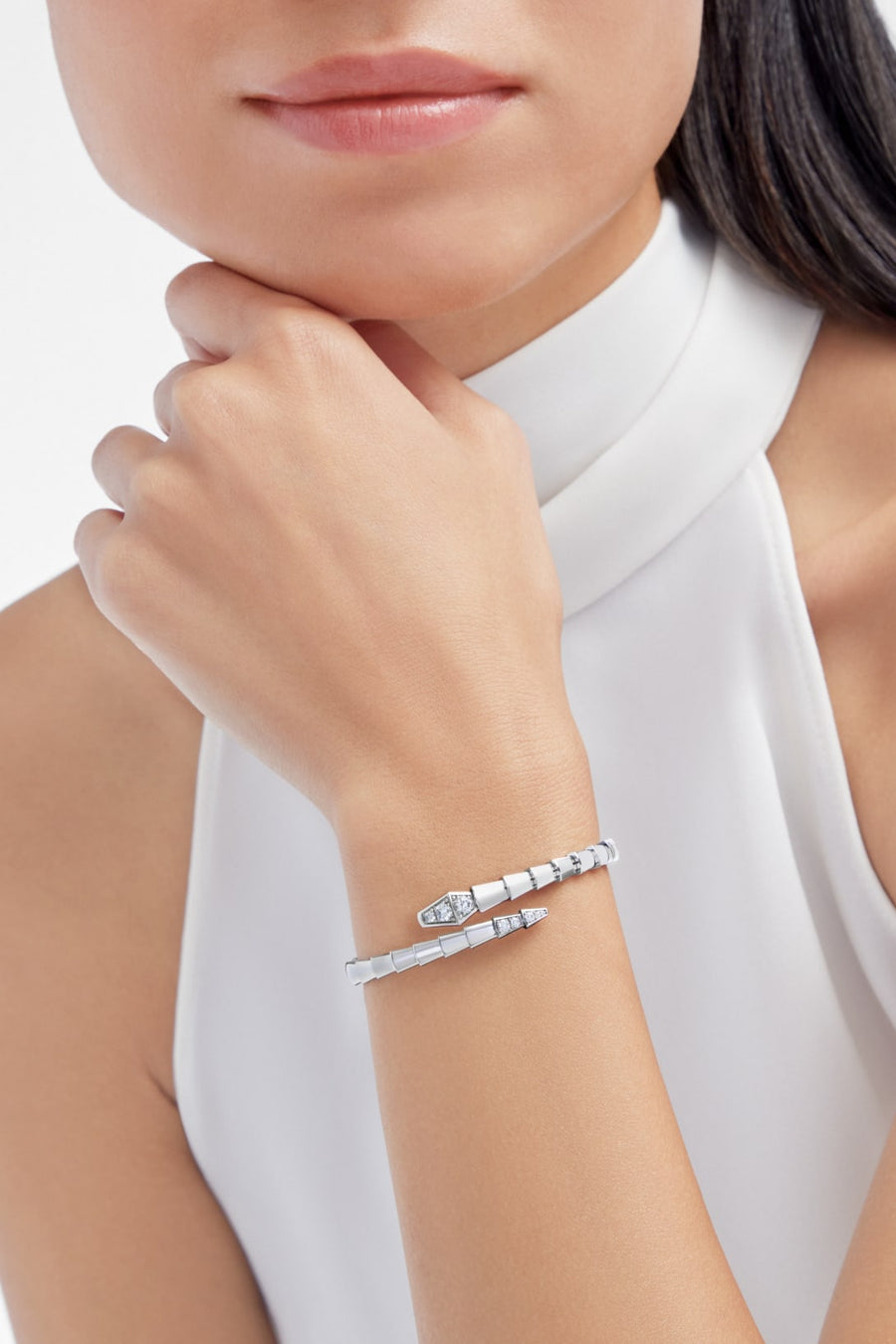 Bob Snake Giorno Open Bracelet – Moissanite Head & Tail | Yellow, Rose & White Gold — real photo 2