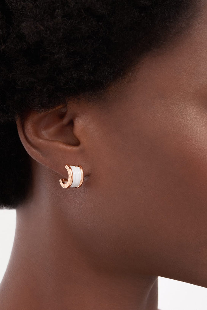 Bob Rollers Calista Rose Gold Hoop Earrings White Ceramic — real photo 6