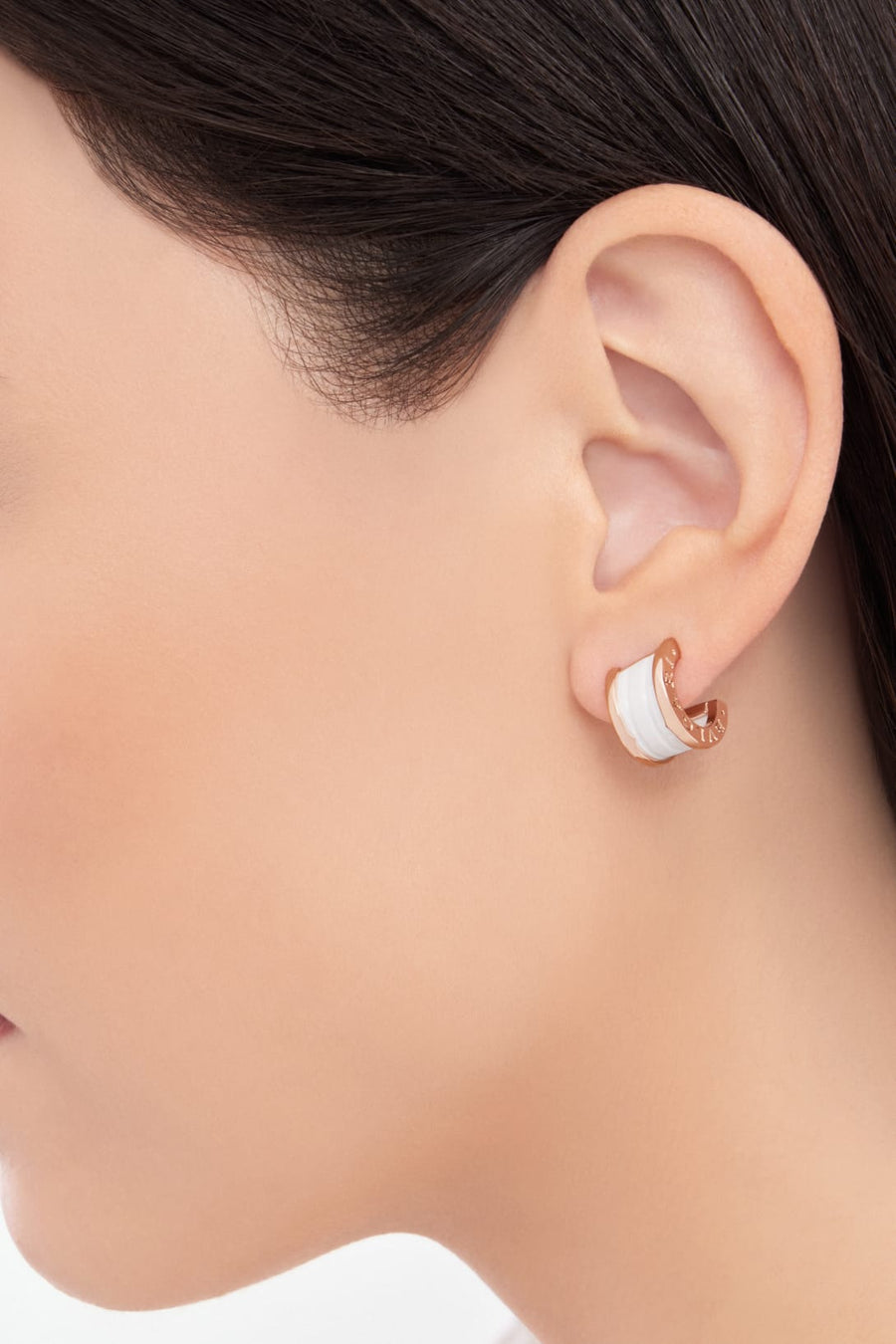 Bob Rollers Calista Rose Gold Hoop Earrings White Ceramic — real photo 3