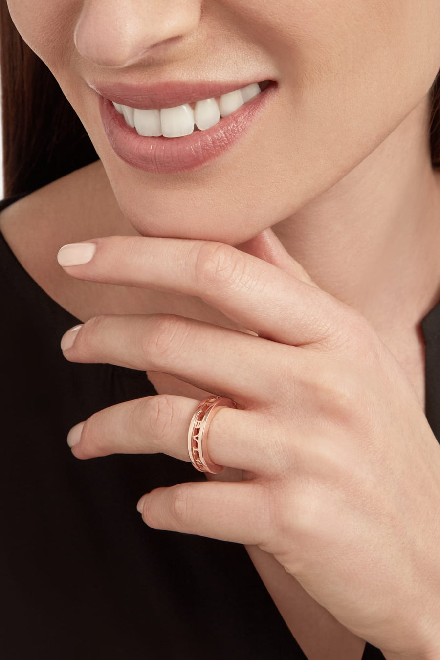 Bob Rollers Gear Open Lettering Ring, Hollow-Carved | Yellow, Rose & White Gold — real photo 3