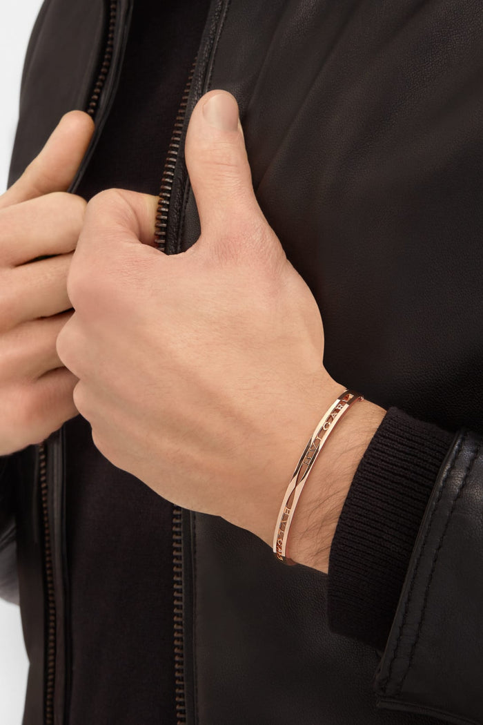 Bob Rollers Gear Open Lettering Bracelet, Hollow-Carved | Yellow, Rose & White Gold — real photo 5