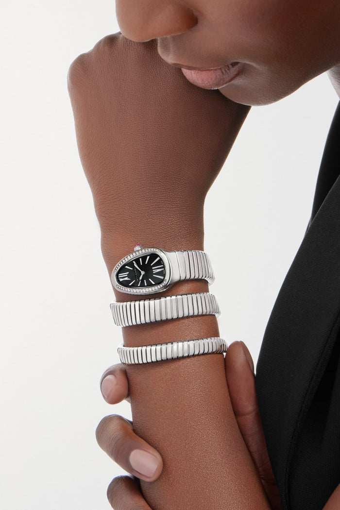 Bob Snake Chrono White Gold Watch Stainless Steel Crown Set With A Cabochon Cut Rubellite — real photo 4