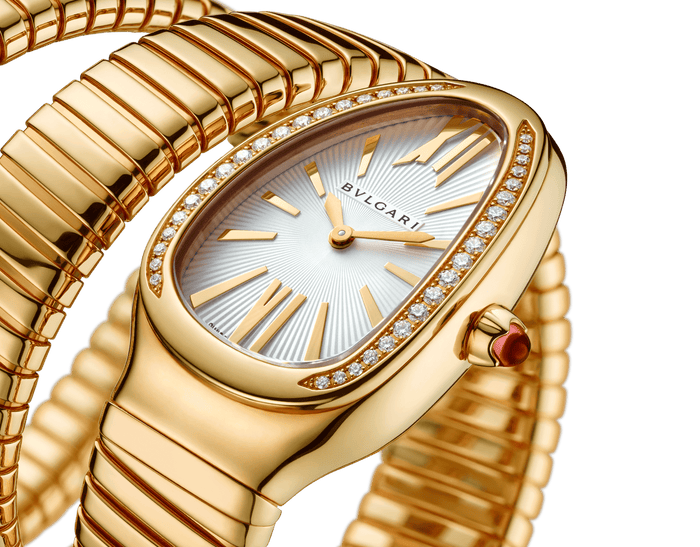Bob Snake Chrono Yellow Gold Watch Crown Set With A Cabochon Cut Pink Rubellite — real photo 5