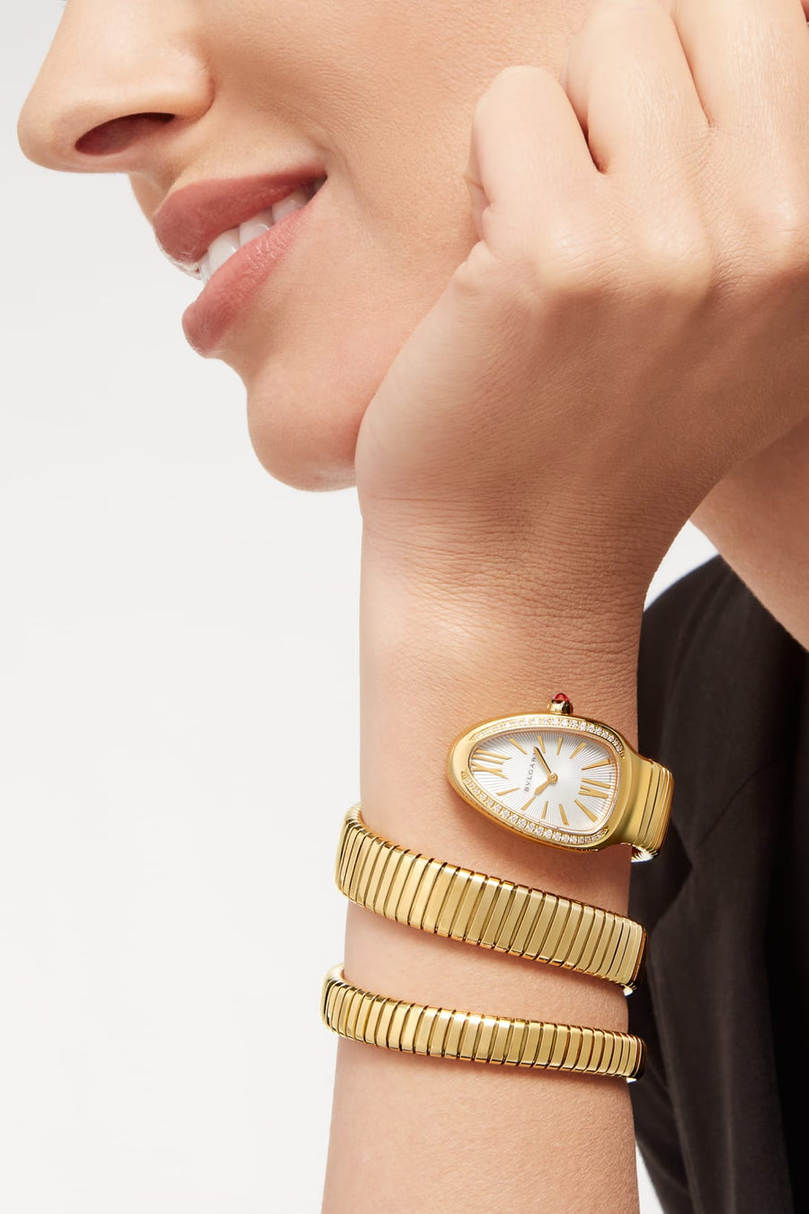 Bob Snake Chrono Yellow Gold Watch Crown Set With A Cabochon Cut Pink Rubellite — real photo 3