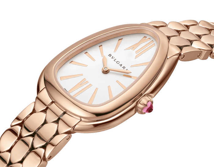 Bob Snake Spiga Rose Gold Watch Bezel And Crown Set With 1 Cab Cut Pink Rubellite — real photo 6