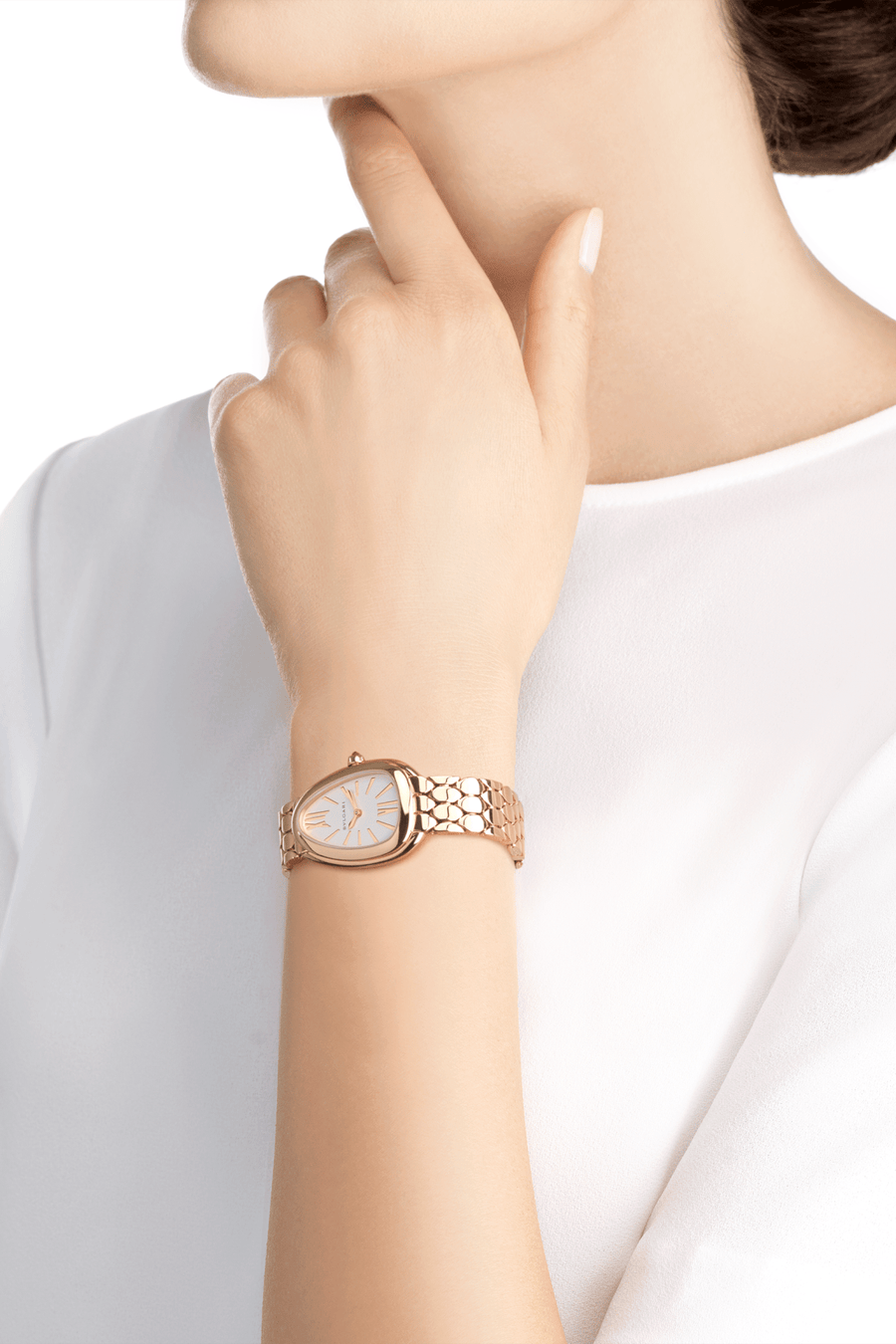 Bob Snake Spiga Rose Gold Watch Bezel And Crown Set With 1 Cab Cut Pink Rubellite — real photo 3