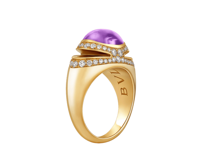 Lotteds Bob Aura Convex Dome Ring, Yellow Gold,Amethyst — real photo 5