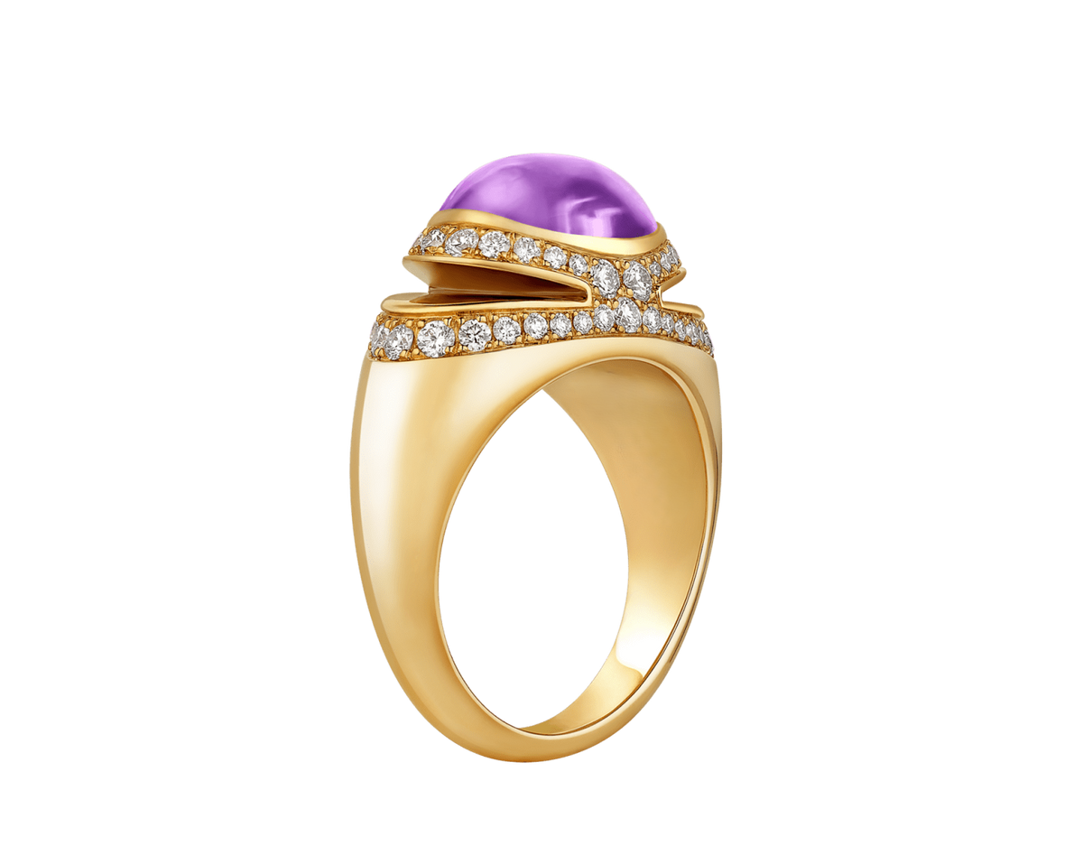 Lotteds Bob Aura Convex Dome Ring, Yellow Gold,Amethyst — real photo 1