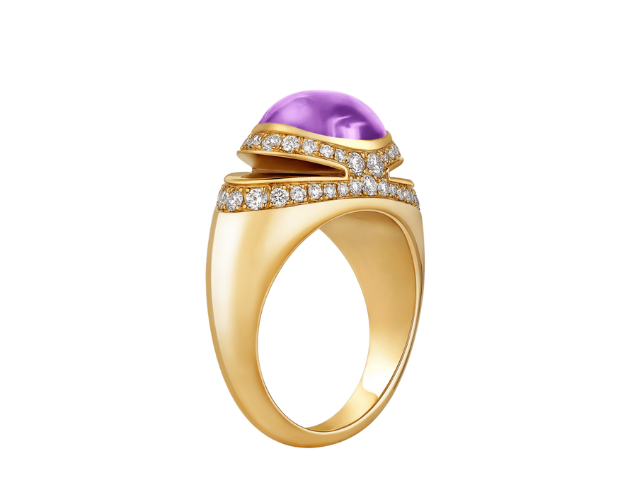 Lotteds Bob Aura Convex Dome Ring, Yellow Gold,Amethyst — real photo 2