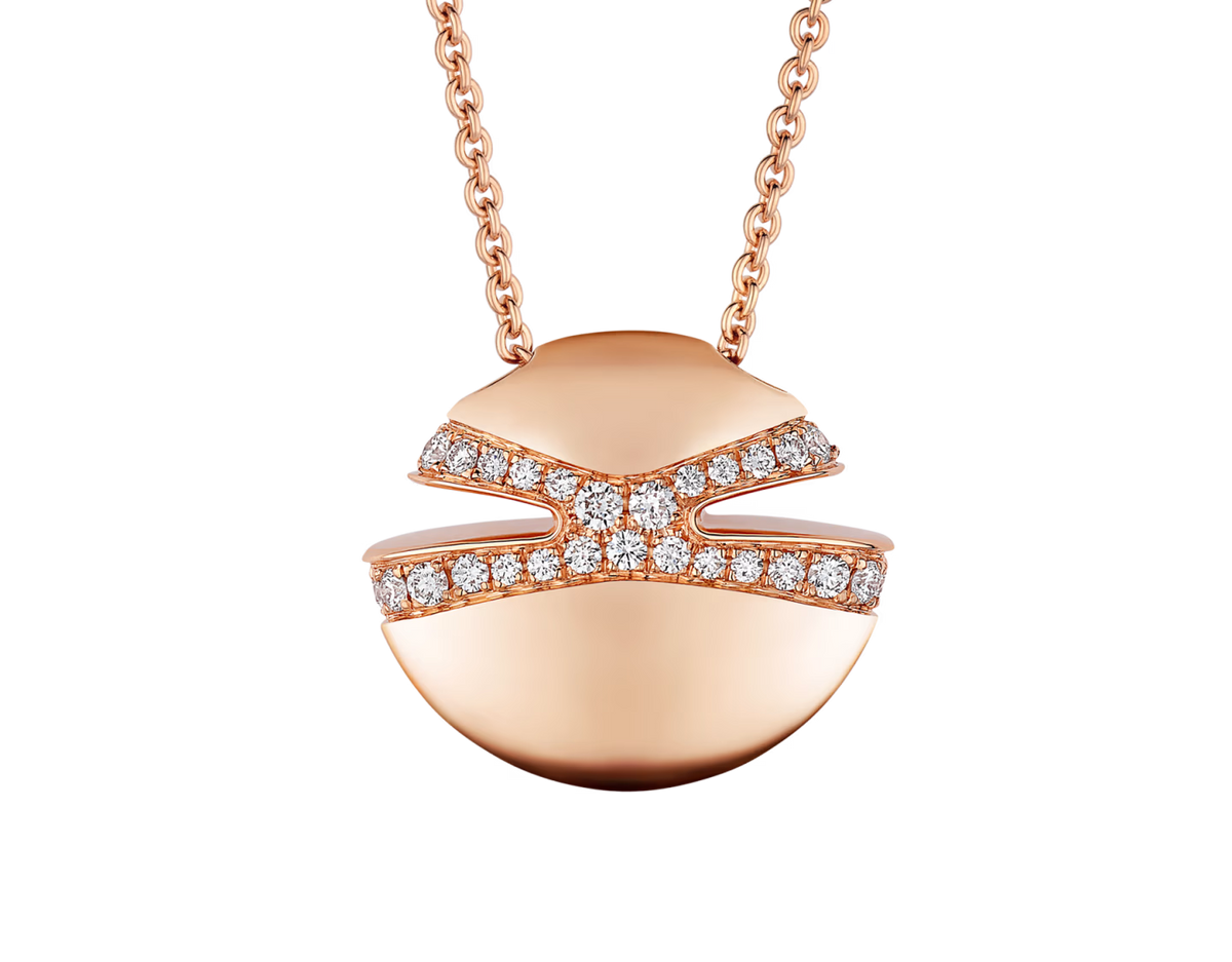 Bob Aura Convex Necklace, Moissanite, Pave Set | Yellow, Rose & White Gold — real photo 1