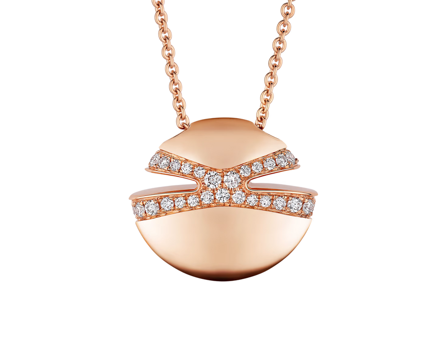 Bob Aura Convex Necklace, Moissanite, Pave Set | Yellow, Rose & White Gold — real photo 2