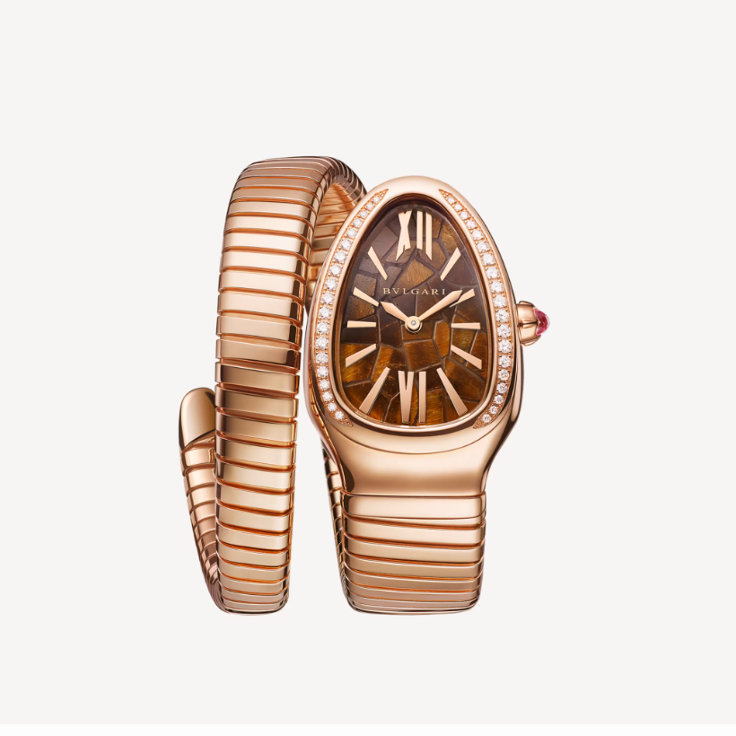 Bob Snake Chrono Rose Gold Watch ith Pavé Diamonds On The Bezel And Tiger's Eye Dial — real photo 1