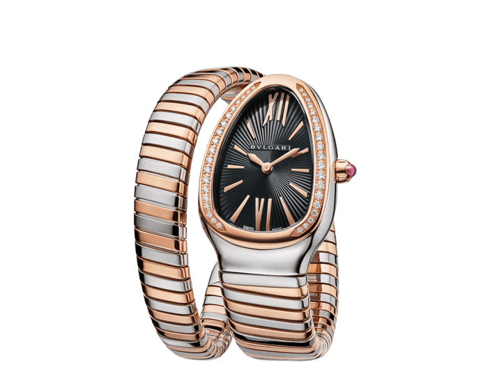 Bob Snake Chrono Rose White Gold Watch Black Face Moissanite — real photo 5