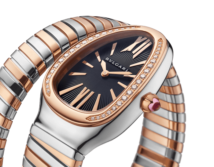 Bob Snake Chrono Rose White Gold Watch Black Face Moissanite — real photo 6