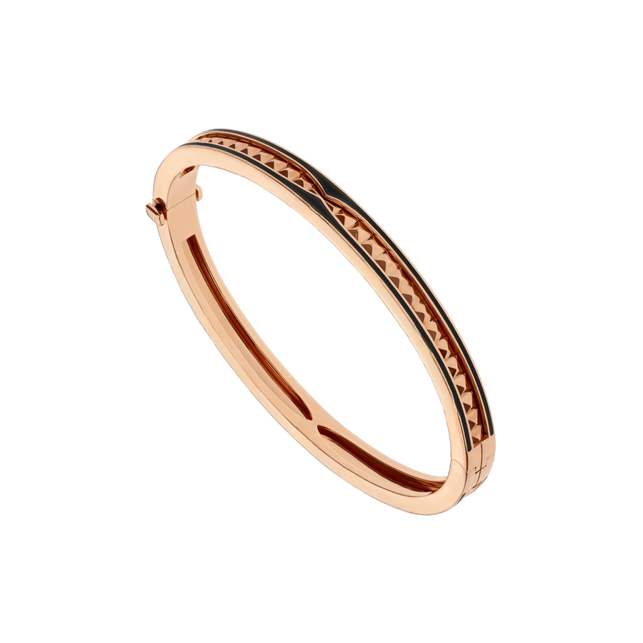 Lotteds Bob Rollers Gear Cuff Bracelet Rose Gold Black Ceramic Stud Slim — real photo 2