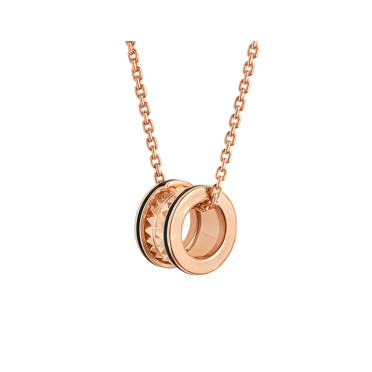 Lotteds Bob Rollers Gear Necklace Rose Gold Black Ceramic Stud Two-Ring — real photo 1