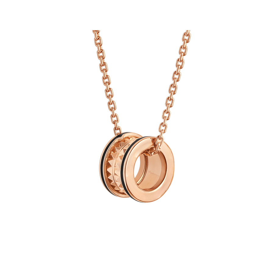 Lotteds Bob Rollers Gear Necklace Rose Gold Black Ceramic Stud Two-Ring — real photo 2