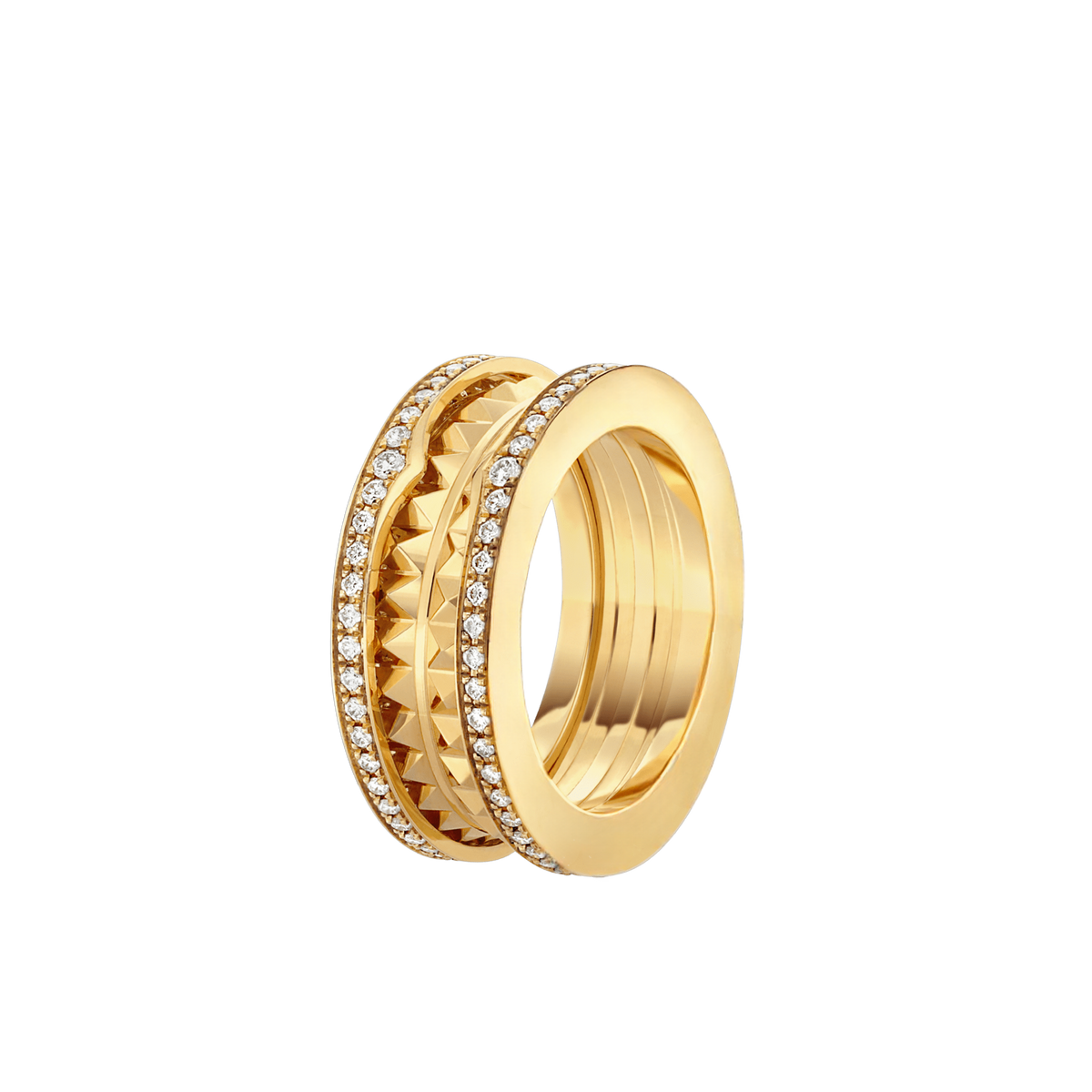 Bob Rollers Gear Ring |Yellow, Rose & White Gold  | Two rows of gear motifs — real photo 1